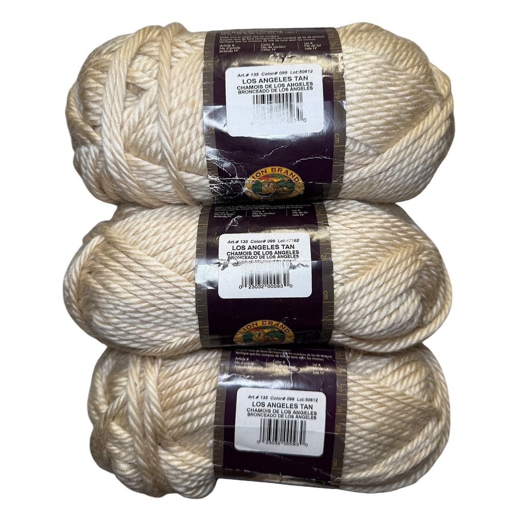 (3 Pack) Lion Brand Yarn 135-099 Hometown USA Super Bulky 6 Yarn Los Angeles Tan - Picture 2 of 7